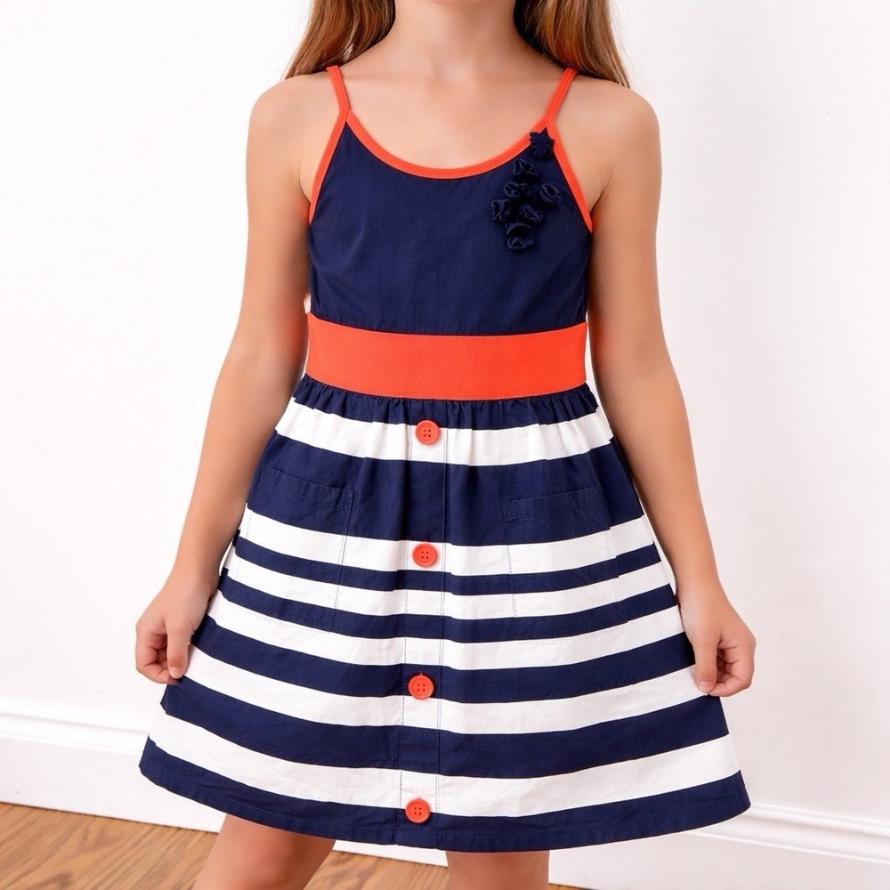 Girls Size 10 The Children's Place Nautical Stripe Dress Navy Coral Summer